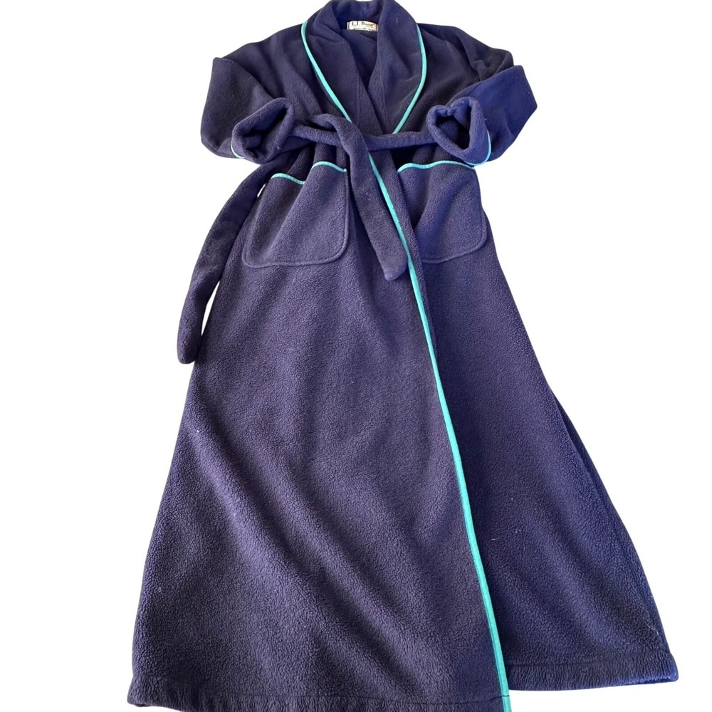 Vtg LL Bean Robe Womens Medium Long Fleece Robe Pockets Belt Wrap 90's